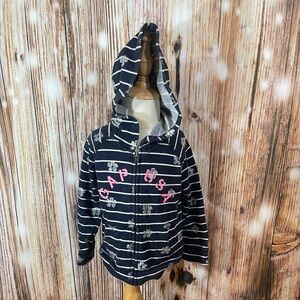 Gap floral embroidered hooded striped light weight zippered jacket size 3T EUC
